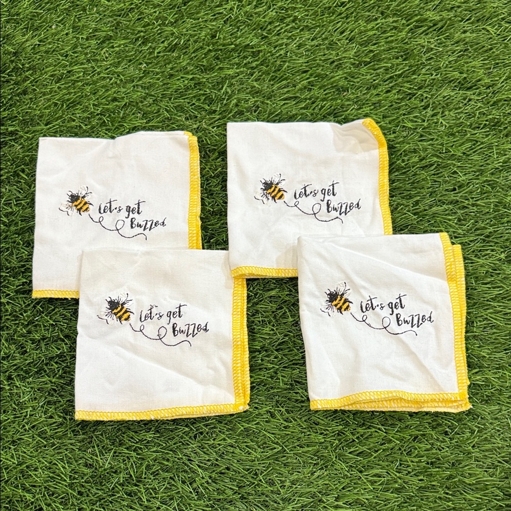 TAG 10x10 inch Cloth Embroidered Napkins - set of 4 - Let’s Get Buzzed 🐝